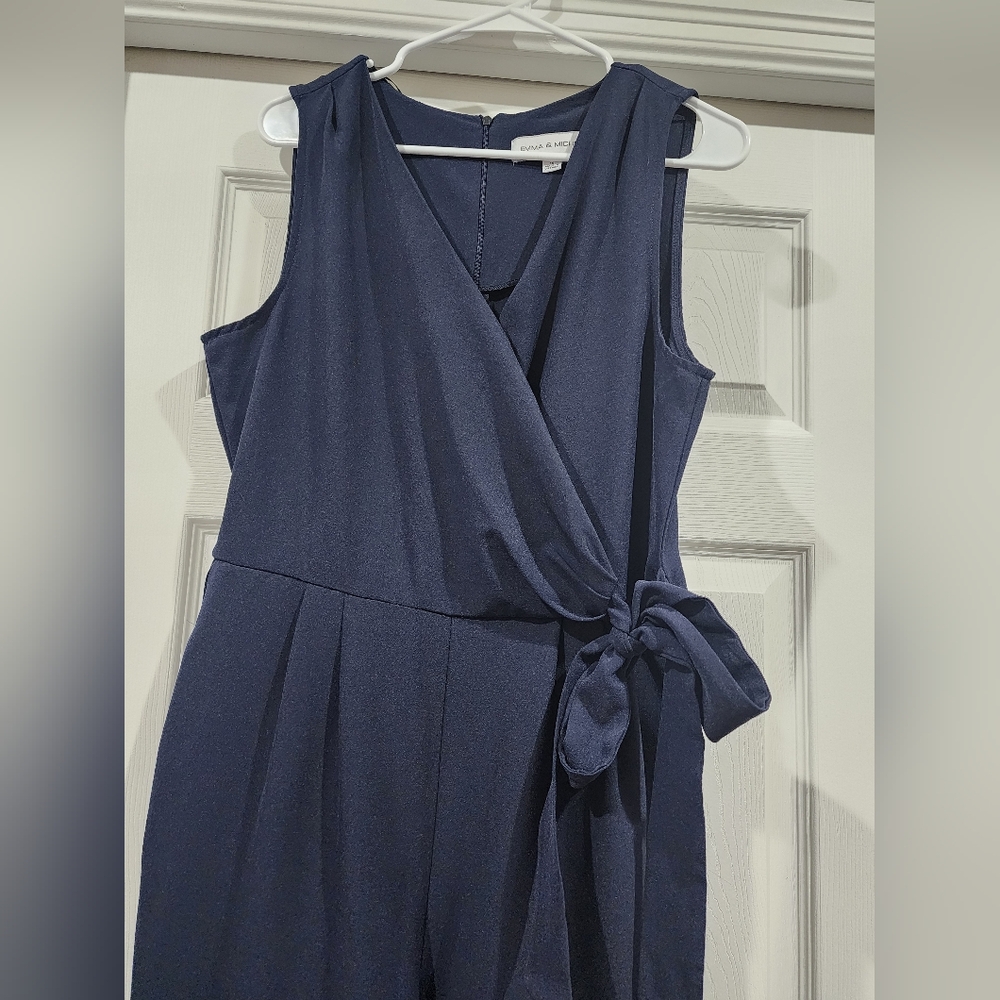 Emma & Michele Navy Wrap Jumpsuit - Picture 4 of 7